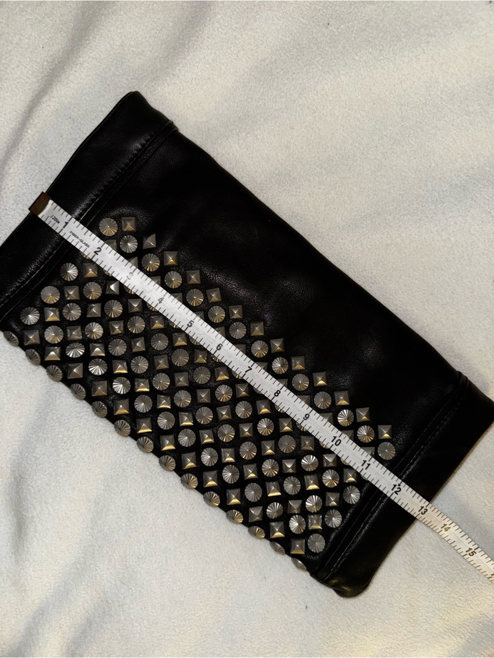 ASH Black Leather Studded Foldover Zip-Top Clutch EUC GORGEOUS! - Picture 12 of 16